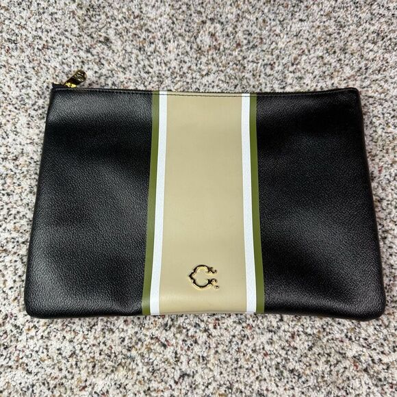 C. Wonder Women's Black Striped Clutch Purse with Gold Zipper - Picture 1 of 8